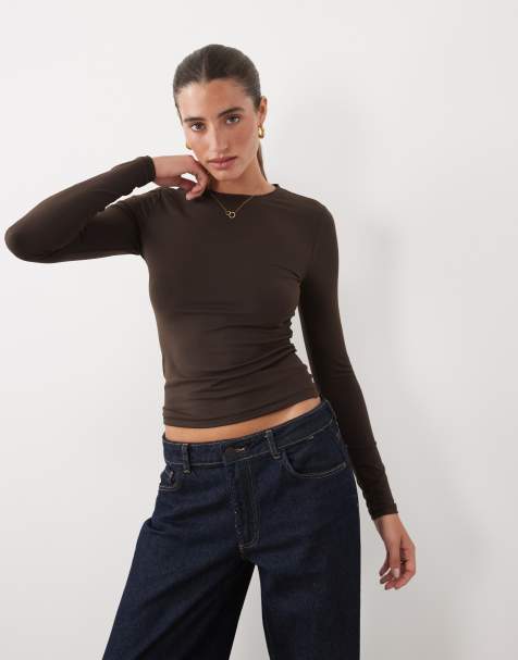 Supre Miley slät topp med långa ärmar i brown bean - view 1