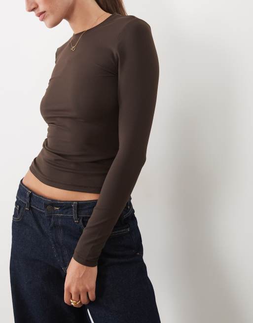 Supre miley sleek long sleeve top in brown bean, 2 of 4