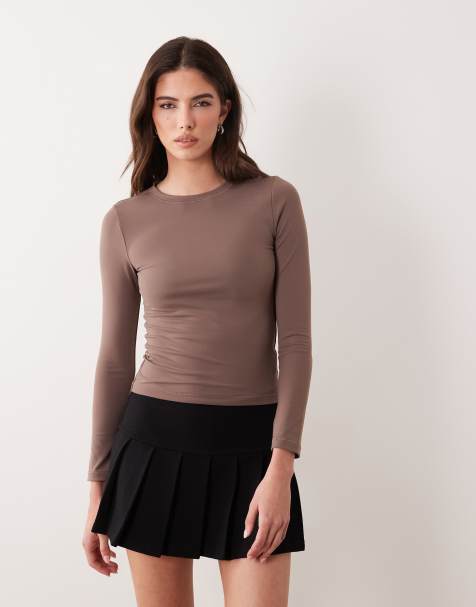 Supré miley sleek long sleeve top in brown carob - view 1