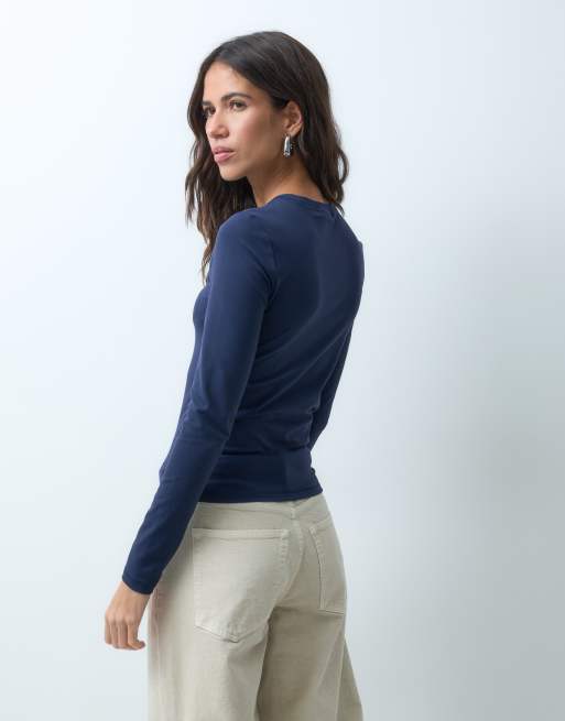 Supré miley sleek long sleeve top in navy , 4 of 4