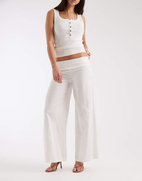 Supré Mrley fold down linen mix pants in white - view 1