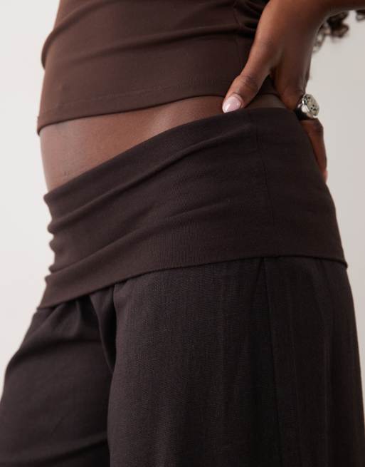 Supre Mrley fold down linen pant in bronx brown, 4 of 5