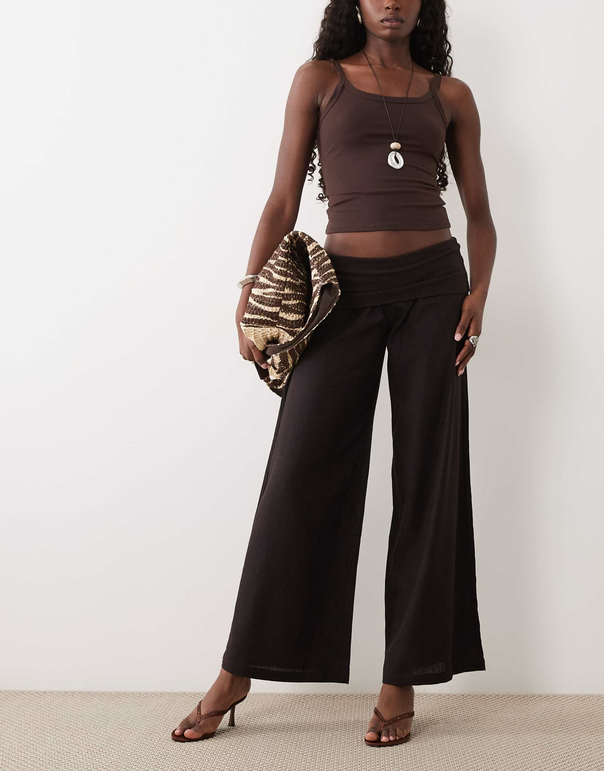 supre mrley fold down linen pants in bronx brown