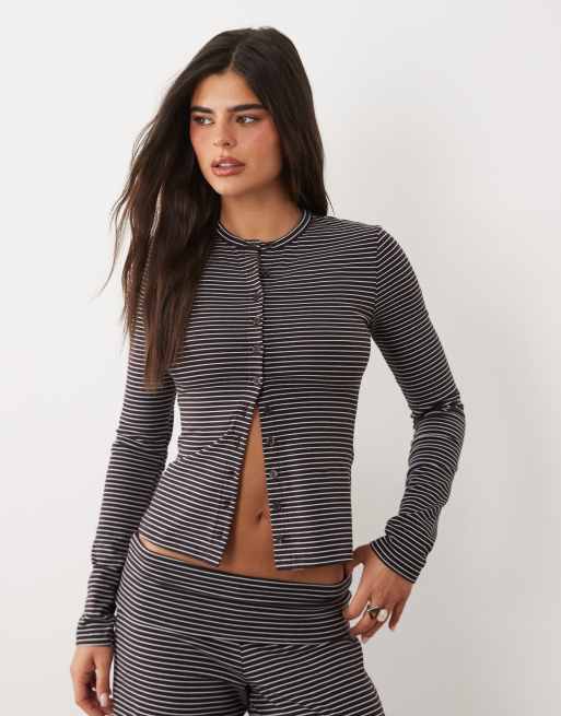 Supré Naomi long sleeve top in Arianna stripe brown blue (part of a set), 2 of 3