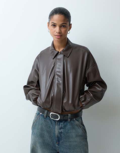 Supre rue faux leather bomber jacket in chocolate brown - view 1