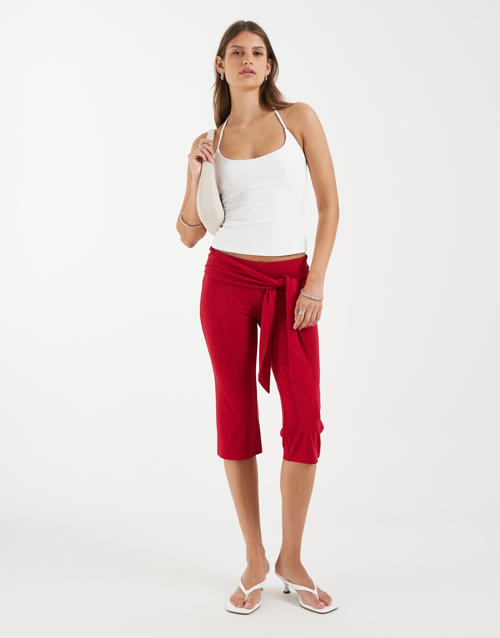 supre simi tie front capri pants in siren red