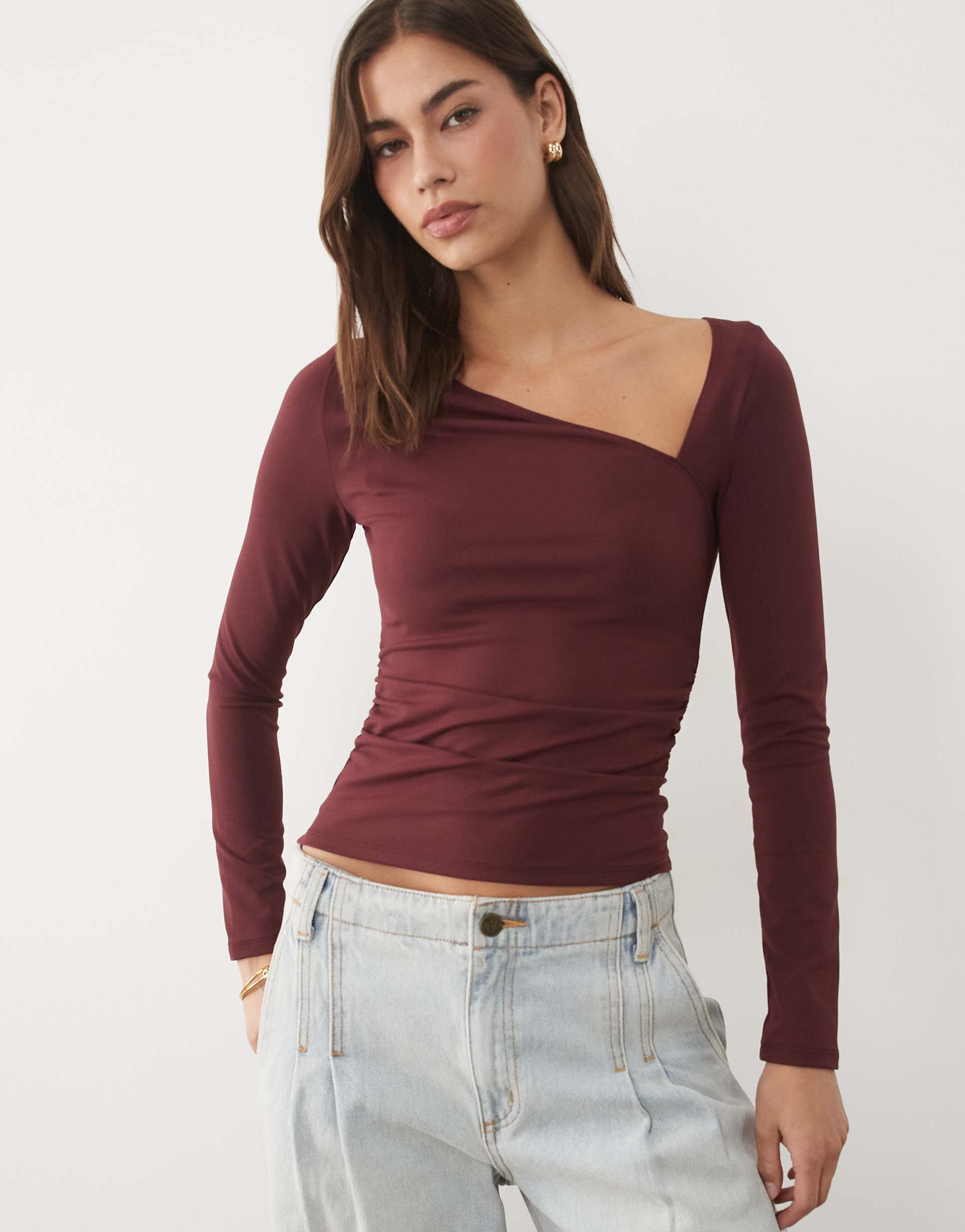 supré sleek noel long sleeve top in brown chili pepper