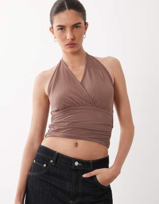 Supre Supre soft chiara halter top in frappe brown