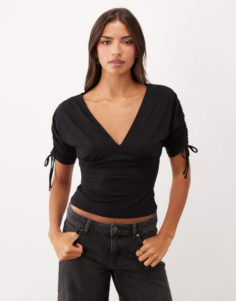 Supre soft fenton ruched v neck top in black
