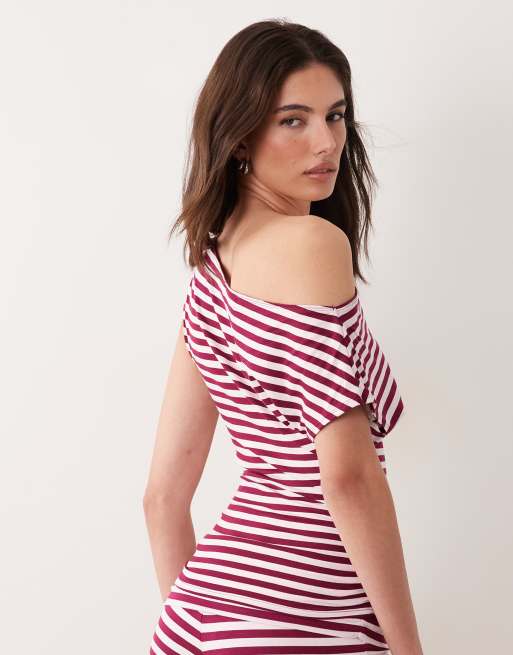 Supre - Soft Piper - Top rayé à épaules dénudées - Rose lie-de-vin, 4 de 4