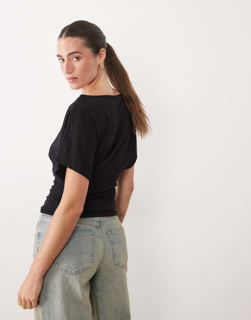 Supre tana boat neck cinched waist t shirt in black, 3 of 4