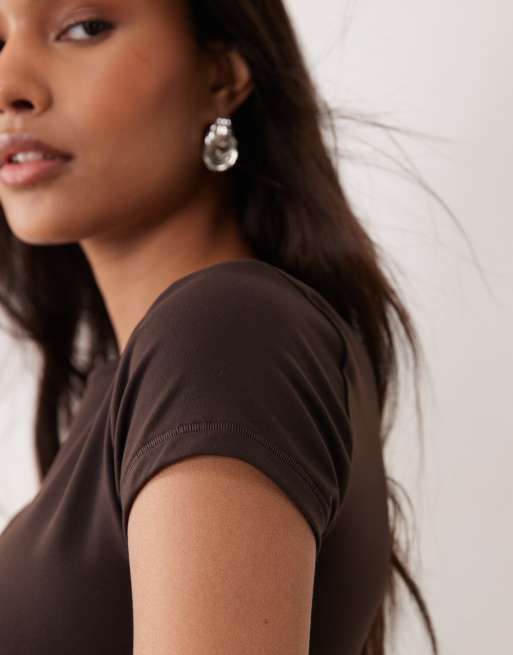 Supre top à manches courtes lisse marron bean, 4 de 4