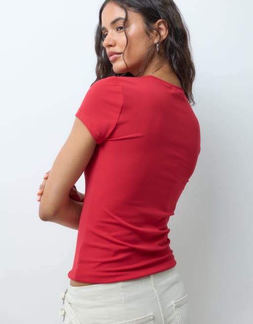 Supre - top de manga corta liso en rojo, 3 de 4