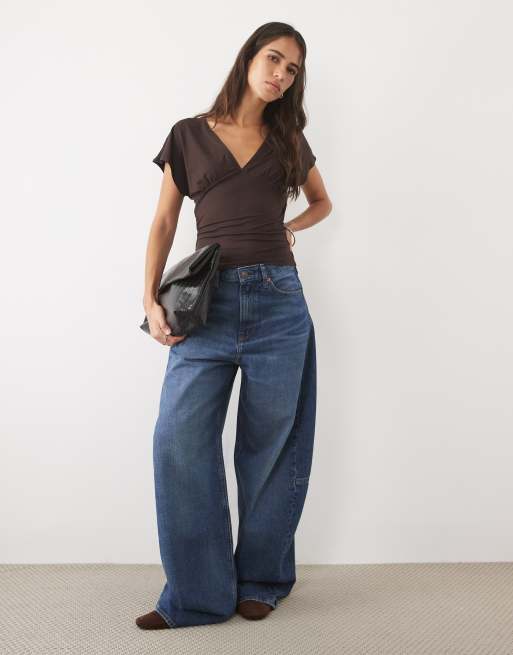 Supre top maxi con scollo a V e allacciatura sul retro marrone, 2 di 4