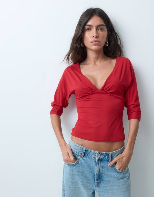 Supre top morbido Gabriel con maniche a 3/4 rosso, 5 di 5