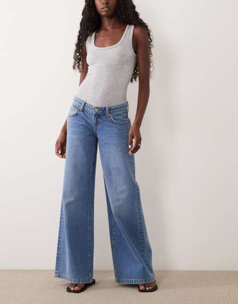 Supré ultra low rise baggy jeans in mid blue wash - view 1