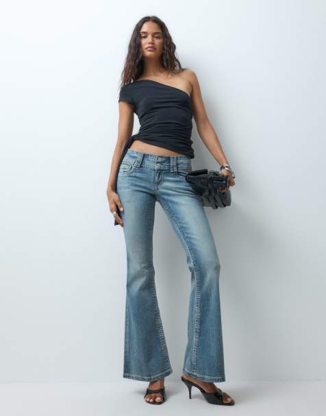 Supré wide waist bootleg jeans in mid blue - view 1