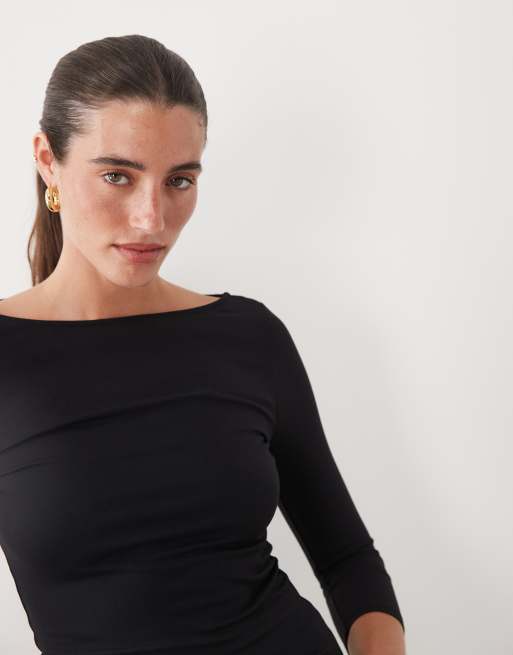 Supre ziggy slash neck 3/4 sleeve top in black, 2 of 4