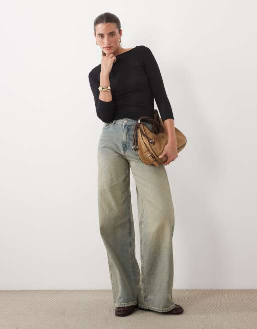 Supre ziggy slash neck 3/4 sleeve top in black, 4 of 4