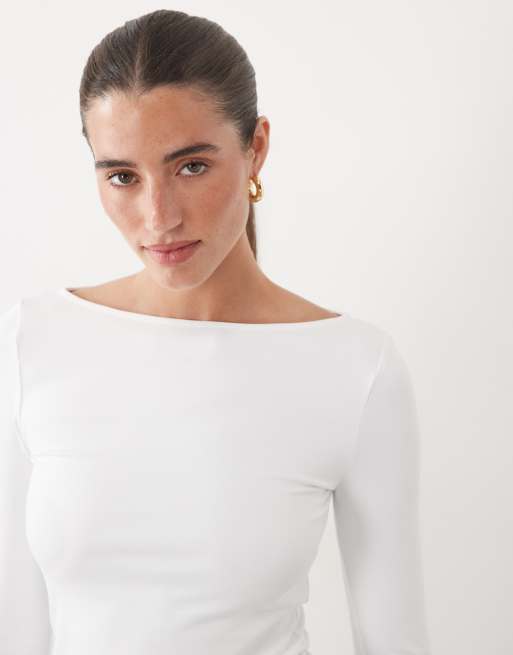 Supré Ziggy slash neck 3/4 sleeve top in white, 3 of 4