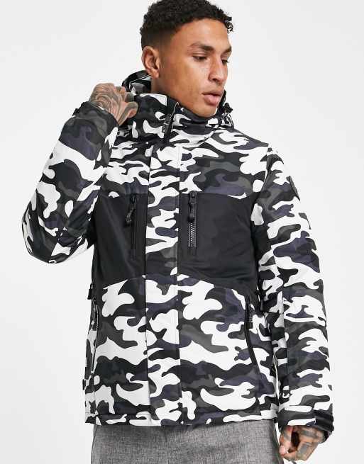 Surfanic blizzard camo waterproof technical ski jacket in white | ASOS