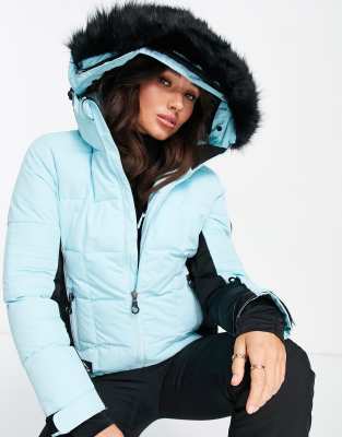 Surfanic Luna Removable Faux Fur Hood Insulated Ski Jacket In Blue ...