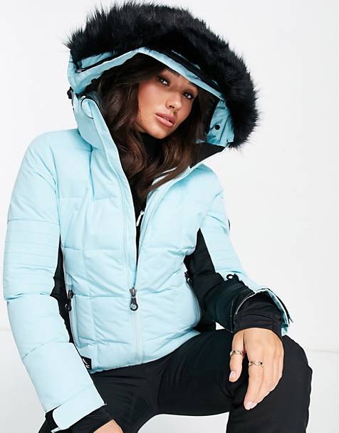 Ladies Ski Suit Snow Jacket with Hood Pants Straps Set 
