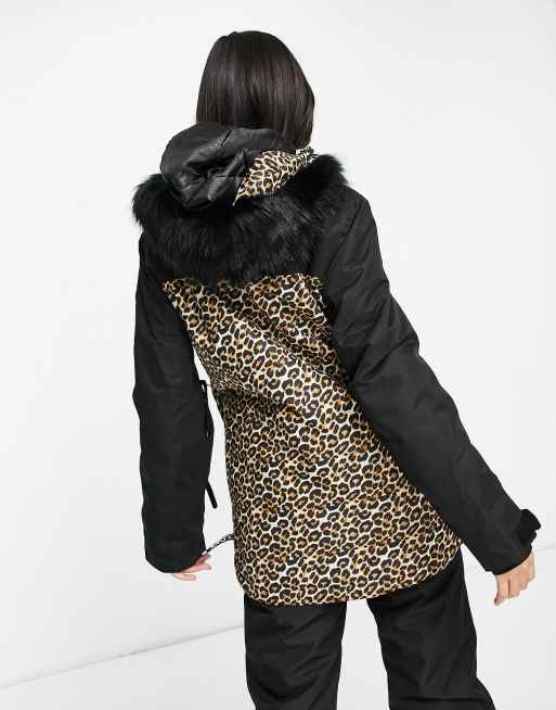 Surfanic Powder overhead technical snowboard jacket in leopard print