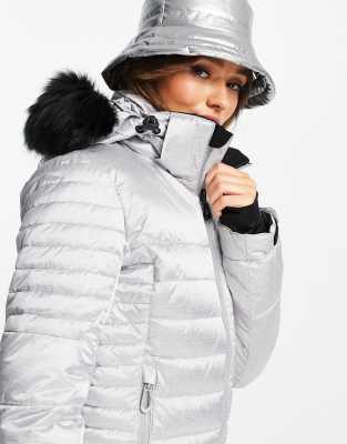 womens fitted ski jacket with fur hood
