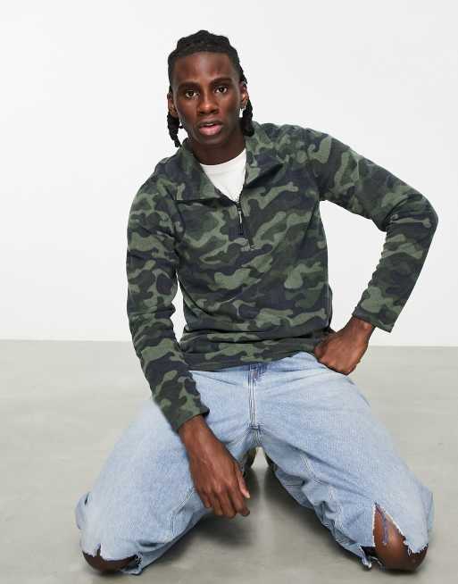 Surfanic - Thermotop van microfleece met rits aan de hals met camouflageprint in grijs