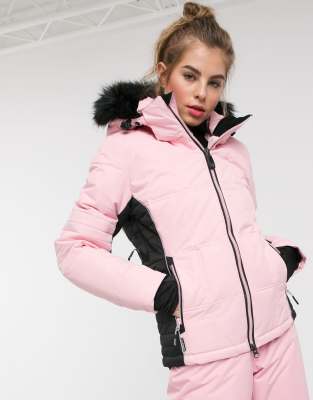 pink ski jacket fur hood