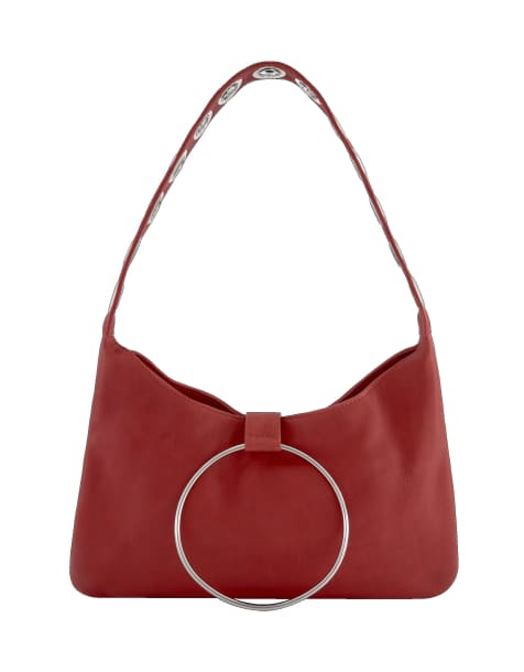 Susmies Ali grommet shoulder bag with ring detail in deep red - view 1