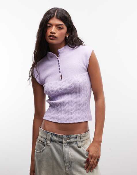 Susmies cable knit cap sleeve top in purple - view 1