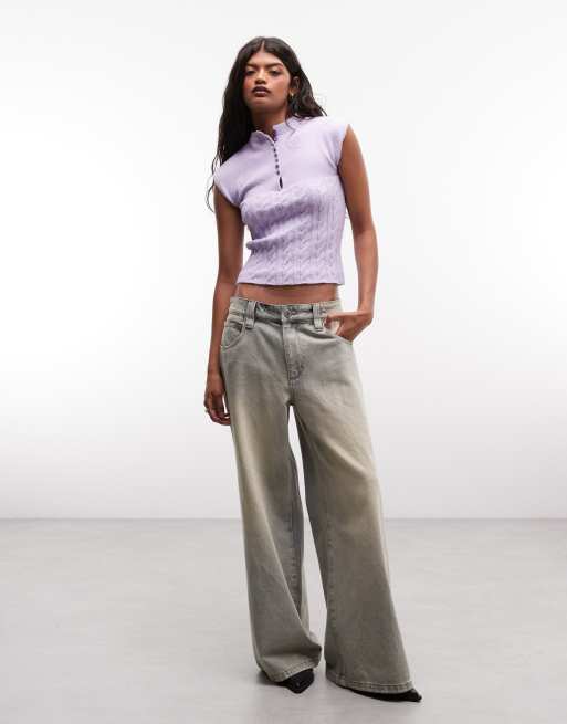 Susmies cable knit cap sleeve top in purple, 2 of 4