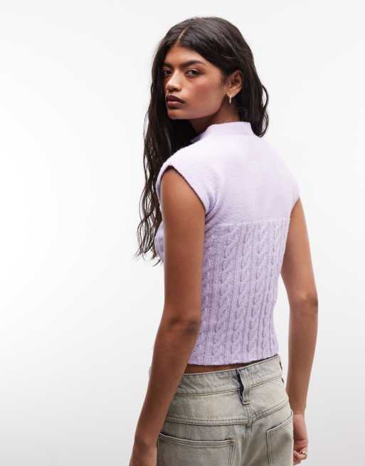 Susmies cable knit cap sleeve top in purple, 4 of 4