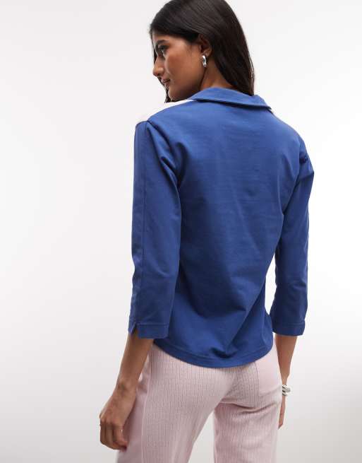 Susmie's camella pointelle top med kontrastknapper i blå og pink som del af sæt, 4 af 4