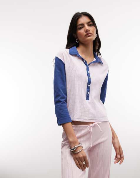 Susmie's Camella Pointelle-Top mit Kontrastknöpfen in Blau und Pink, Kombiteil - view 1