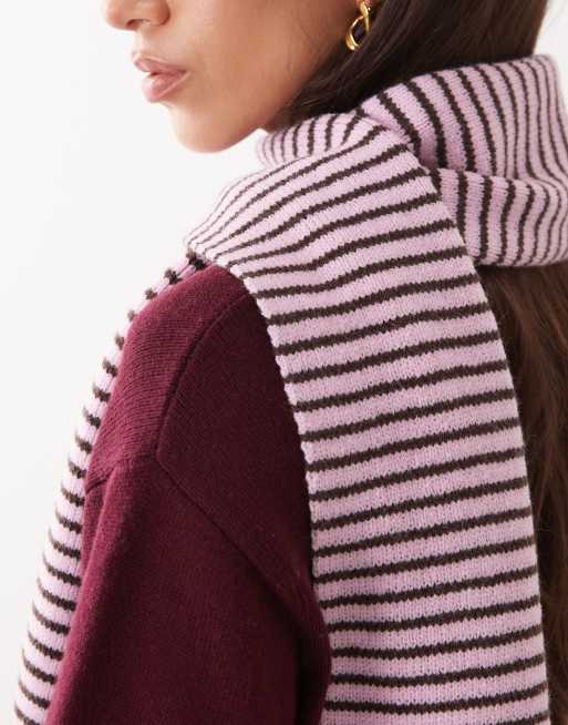 Susmie's dakota scarf in pink and brown stripe, 2 of 3