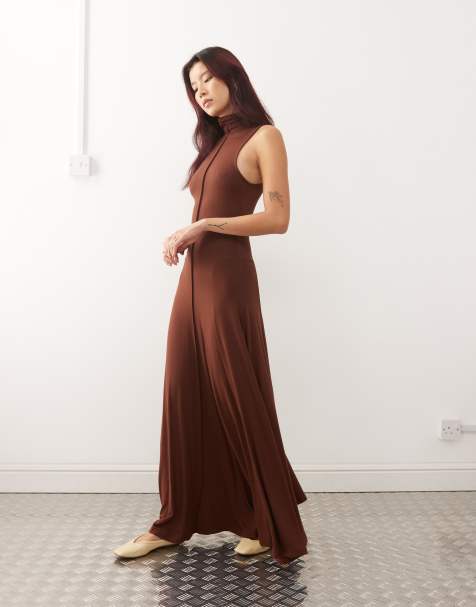 Susmie's - Diana - Vestito lungo sinuoso accollato in cupro nero - view 1