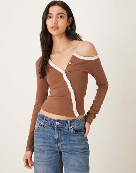 Susmies ella contrast asymmetric top in brown and pink