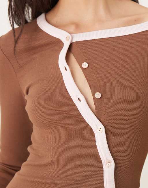 Susmie's - Ella - Contrasterende asymmetrische top in bruin en roze, 2 van 4