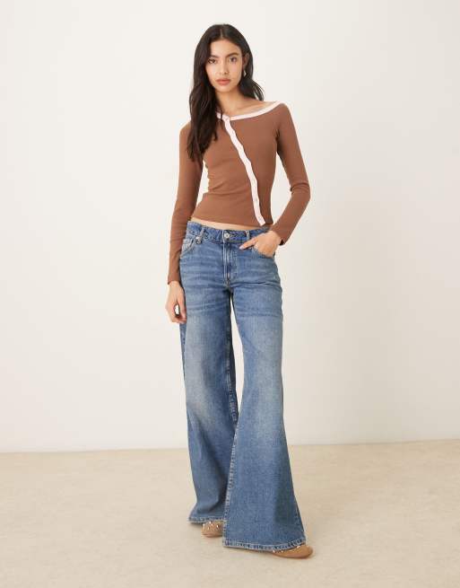 Susmie's - Ella - Contrasterende asymmetrische top in bruin en roze, 3 van 4