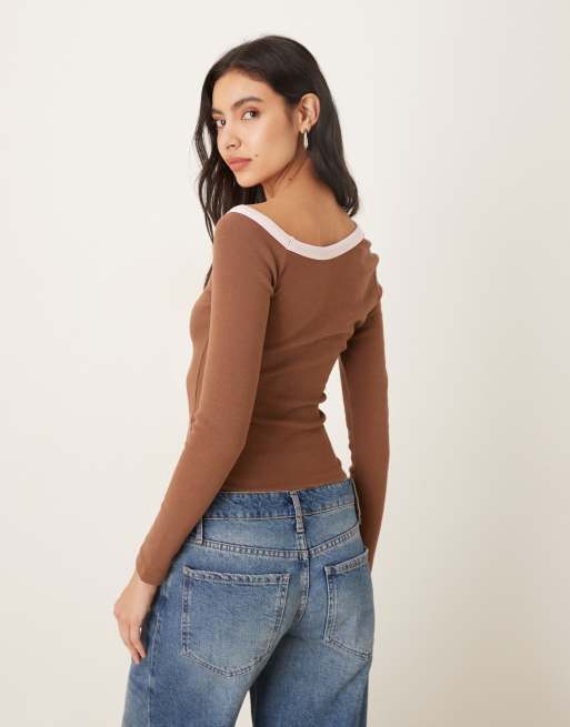 Susmie's - Ella - Contrasterende asymmetrische top in bruin en roze, 4 van 4