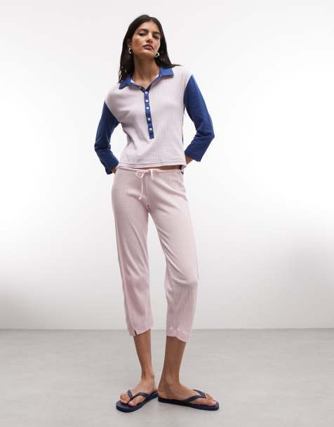 Susmie's - Ensemble top boutonné et pantalon en maille pointelle contrastante - Rose - view 1