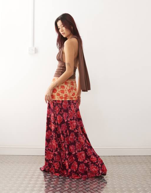 Susmies - falda midaxi con vuelta en la cintura de flores boho, 3 de 5