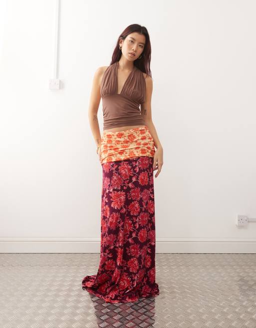 Susmies - falda midaxi con vuelta en la cintura de flores boho, 5 de 5