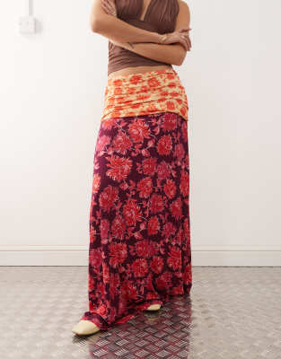 Susmie's - Flora - Midaxirock mit Boho-Blumenmuster und Umschlagbund-Bunt