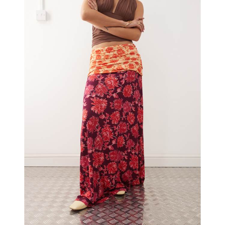 Susmie's flora roll over waist midaxi skirt in boho florals | ASOS