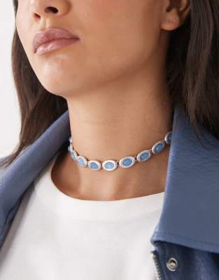 Susmie's I Gave You My Heart stone choker necklace in blue and silver tone