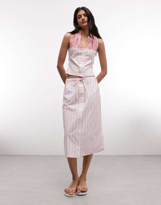 Susmie's Isabela kontrast poplin halternecktopp i rosa randig set, 3 av 4